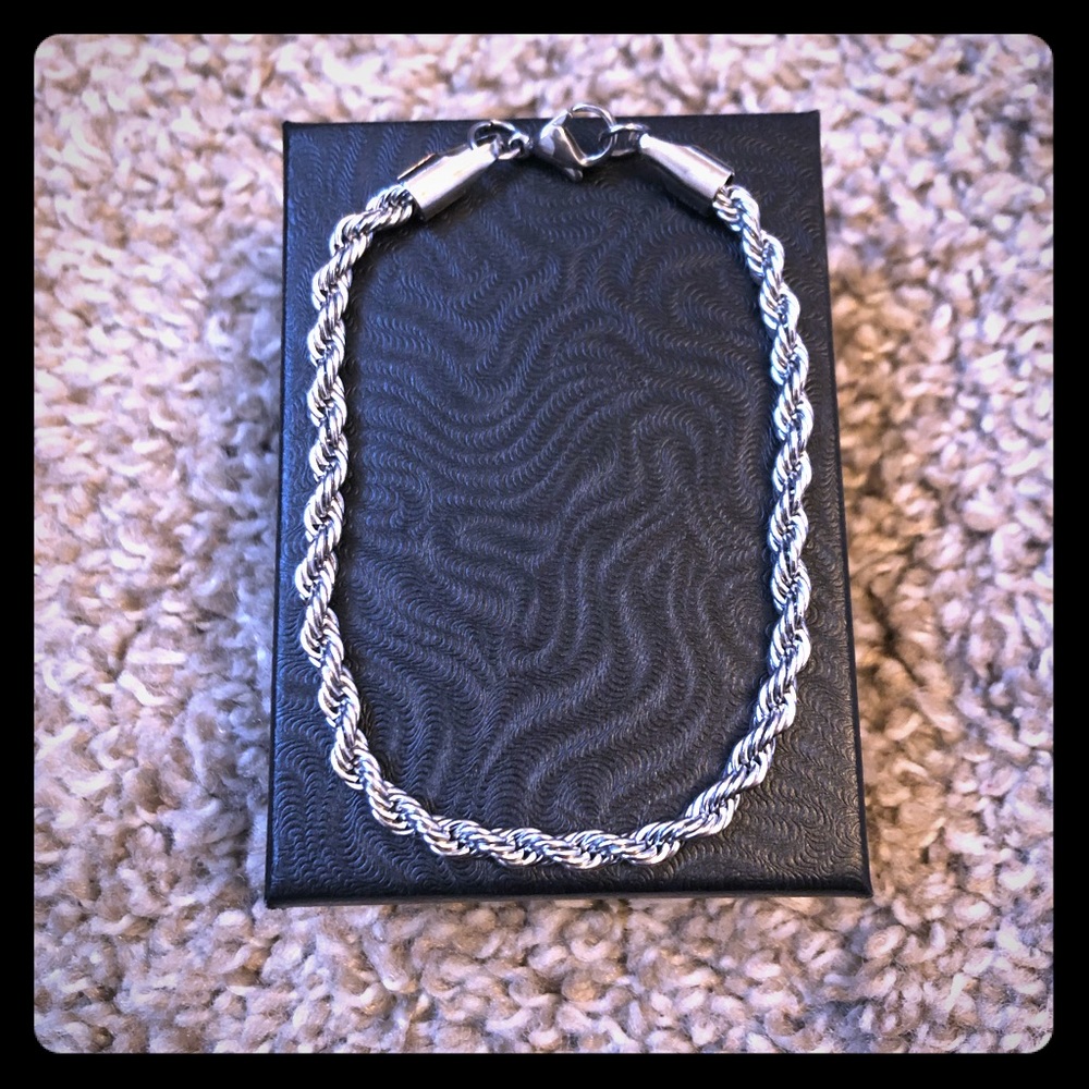 Sterling Silver Twisted Rope Chain Bracelet